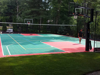 Backyard basketball, volleyball and tennis court and accessories in Pembroke, MA. We sport basketball and other play surfaces that can be yours in Fall River, New Bedford, Yarmouth, Brighton, Manomet or Buzzards Bay.