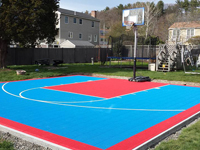 Backyard basketball court in Beverly, MA. We could install backyard basketball for you, too, in Peabody, Swampscott, Marblehead, Lynn, Saugus or Wakefield.