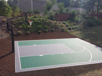 Backyard basketball court in Pembroke, MA. Whatever your sport, you could have a court surface and accessories of your own in Lakeville, Stoughton, Avon, Abington or Whitman.