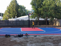 Backyard basketball court in Canton, MA. Whatever your sport, you could have a court surface and accessories of your own in Saugus, Lynn, Swampscott, Medway or Taunton.