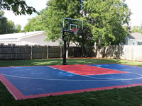 Backyard basketball court in Canton, MA. Whatever your sport, you could have a court surface and accessories of your own in North Reading, Chelmsford, Tewksbury, Wilmington or Billerica.