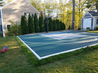 Backyard basketball court in Duxbury, MA.