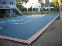 Backyard basketball court construction in Hingham, MA