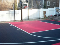 Backyard basketball court construction in Hingham, MA