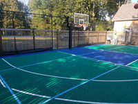 Backyard basketball court in Hingham, MA.