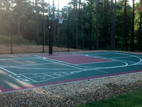 Backyard basketball court with shuffleboard from scratch in Kingston, MA