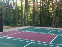 Backyard basketball court with shuffleboard from scratch in Kingston, MA