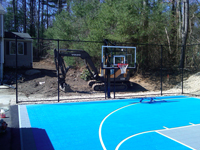 Backyard basketball court in Lakeville, MA.