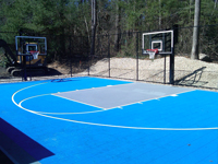 Backyard basketball court in Lakeville, MA