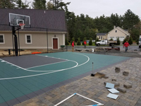 Backyard basketball court in Marion, MA.