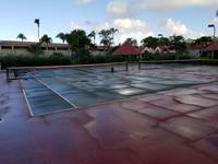 Run down Caribbean tennis court before restoration at Sandals Grande Antigua Resort and Spa in St. Johns, Antigua.