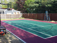 Backyard basketball court construction in Sudbury, MA.