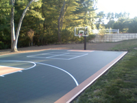 Backyard basketball court on a blacktop pavement surface in Walpole, MA.