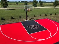 This could be your brilliant red basketball court with black key and border, and custom logo.